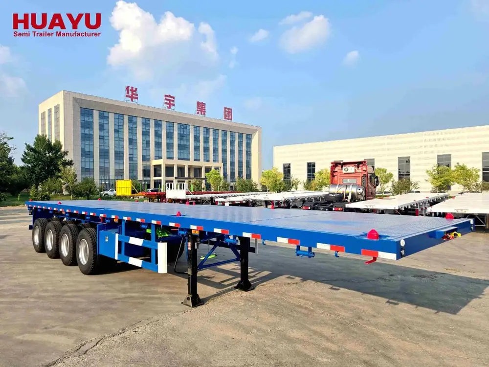 Blue flatbed semi-trailer; illustrative configuration